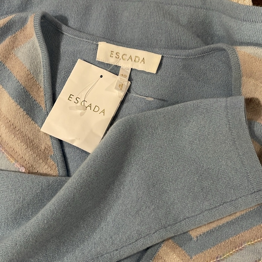 NWT ESCADA Suit Sequins Blue Twin Set Cami Size 38 Cardigan Sz 40 Skirt Sz 42 - Picture 12 of 17